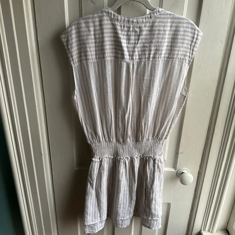 Rails Angelina Dress – Dune Stripe Linen Blend Smocked Waist Mini